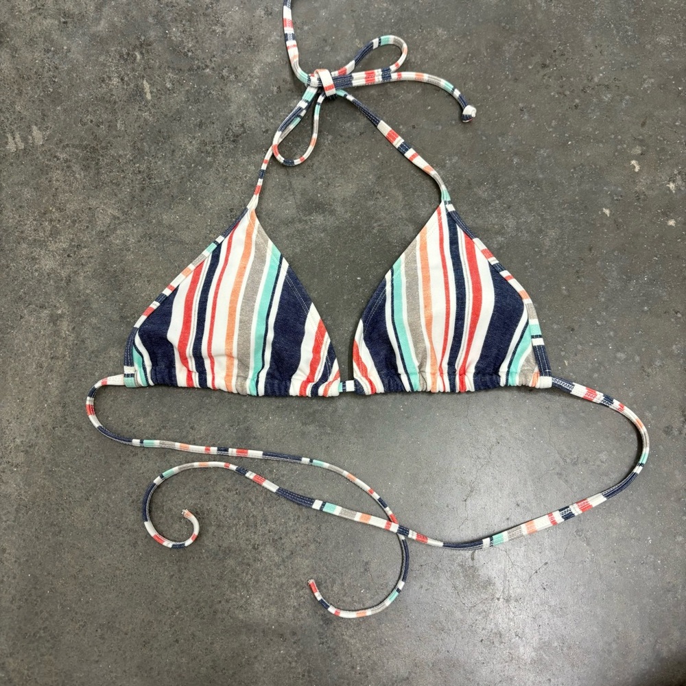 Eidon Womens Small bikini Blue Pink stripedSwim beach Beachy top
